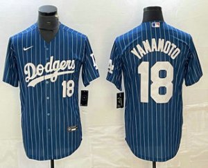 Men\'s Los Angeles Dodgers #18 Yoshinobu Yamamoto Number Blue Pinstripe Cool Base Stitched Baseball Jersey