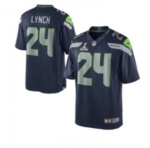 2014 Super Bowl XLVIII Nike Seattle Seahawks #24 Marshawn Lynch Blue game Jersey