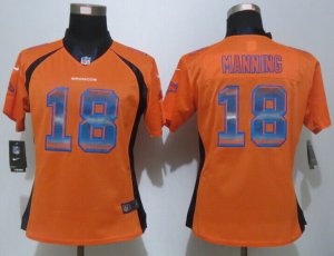 Women New Nike Denver Broncos #18 Manning Orange Strobe Jerseys