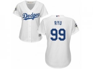 Women Majestic Los Angeles Dodgers #99 Hyun-Jin Ryu Replica White Home 2017 World Series Bound Cool Base MLB Jersey