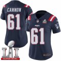 Womens Nike New England Patriots #61 Marcus Cannon Limited Navy Blue Rush Super Bowl LI 51 NFL Jersey