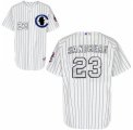 Mens Majestic Chicago Cubs #23 Ryne Sandberg Authentic White Sliver NO.-3 Patch MLB Jersey