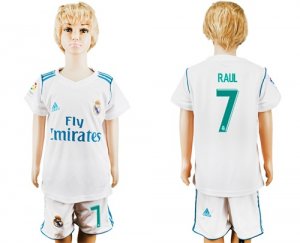2017-18 Real Madrid 7 RAUL Home Youth Soccer Jersey