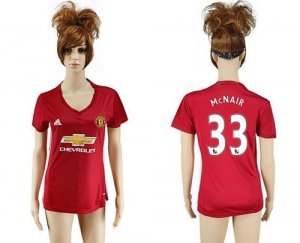 Womens Manchester United #33 McNAIR Red Home Soccer Club Jersey