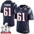Youth Nike New England Patriots #61 Marcus Cannon Elite Navy Blue Team Color Super Bowl LI 51 NFL Jersey