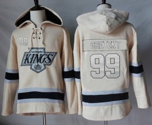 Mens Los Angeles Kings #99 Wayne Gretzky Cream Sawyer Hooded Sweatshirt Stitched NHL Jersey