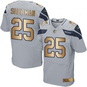 Nike Seattle Seahawks #25 Richard Sherman Grey Alternate Men\'s Stitched NFL Elite Gold Jersey