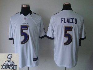 2013 Super Bowl XLVII NEW Baltimore Ravens 5 Joe Flacco White Jerseys (Limited)