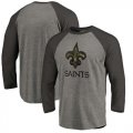 New Orleans Saints NFL Pro Line by Fanatics Branded Black Gray Tri Blend 34-Sleeve T-Shirt
