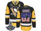 Mens Reebok Pittsburgh Penguins #87 Sidney Crosby Authentic Black Gold USA Flag Fashion 2017 Stanley Cup Champions