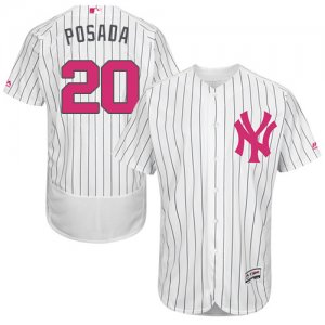 Men\'s Majestic New York Yankees #20 Jorge Posada Authentic White 2016 Mother\'s Day Fashion Flex Base MLB Jersey