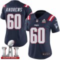 Womens Nike New England Patriots #60 David Andrews Limited Navy Blue Rush Super Bowl LI 51 NFL Jersey