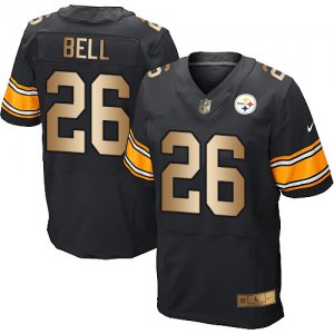 Nike Pittsburgh Steelers #26 LeVeon Bell Black Team Color Mens Stitched NFL Elite Gold Jersey