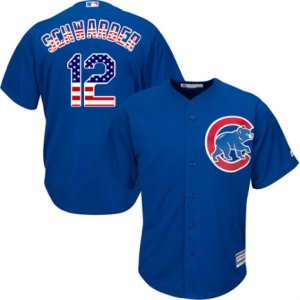 Men\'s Majestic Chicago Cubs #12 Kyle Schwarber Authentic Royal Blue USA Flag Fashion MLB Jersey