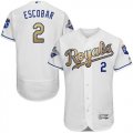 Kansas City Royals #2 Alcides Escobar White 2015 World Series Champions Gold Program FlexBase Authentic Stitched MLB Jersey