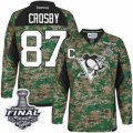 Mens Reebok Pittsburgh Penguins #87 Sidney Crosby Authentic Camo Veterans Day Practice 2017 Stanley Cup Final NHL Jersey