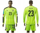 Uruguay #23 Silva Shiny Green Long Sleeves Soccer Country Jersey