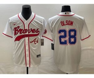 Men\'s Atlanta Braves #28 Matt Olson White Cool Base Stitched Baseball Jersey1