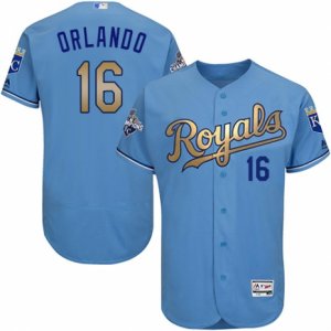 Men\'s Majestic Kansas City Royals #16 Paulo Orlando Authentic Light Blue 2015 World Series Champions Gold Program FlexBase MLB Jersey
