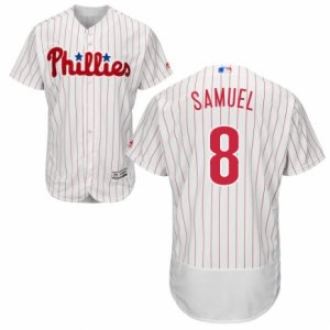 Men\'s Majestic Philadelphia Phillies #8 Juan Samuel White Red Strip Flexbase Authentic Collection MLB Jersey