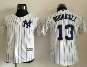 Youth New York Yankees #13 Alex Rodriguez White Name Back Stitched Baseball Jersey