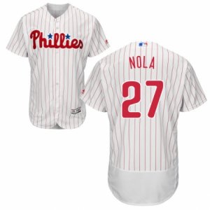 Men\'s Majestic Philadelphia Phillies #27 Aaron Nola White Red Strip Flexbase Authentic Collection MLB Jersey