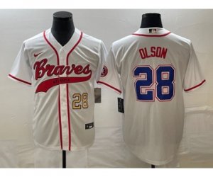 Men\'s Atlanta Braves #28 Matt Olson Number White Cool Base Stitched Baseball Jersey