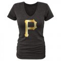 Women's Pittsburgh Pirates Fanatics Apparel Gold Collection V-Neck Tri-Blend T-Shirt Black