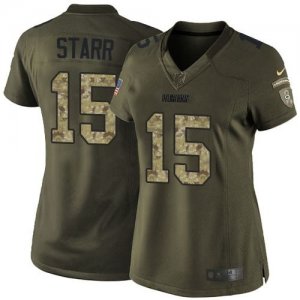 Women Nike Green Bay Packers #15 Bart Starr Green Salute to Service Jerseys