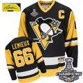 Mens CCM Pittsburgh Penguins #66 Mario Lemieux Authentic Black Throwback Autographed 2016 Stanley Cup Champions NHL Jersey