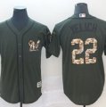 Brewers #22 Christian Yelich Olive Camo Salute To Service Cool Base Jersey