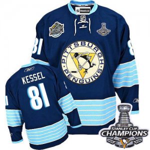 Youth Reebok Pittsburgh Penguins #81 Phil Kessel Premier Navy Blue Third Vintage 2016 Stanley Cup Champions NHL Jersey