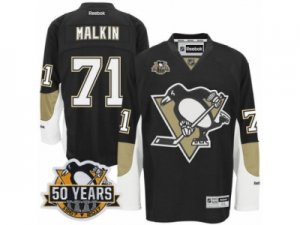 Men\'s Reebok Pittsburgh Penguins #71 Evgeni Malkin Authentic Black Home 50th Anniversary Patch NHL Jersey