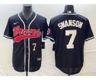 Men's Atlanta Braves #7 Dansby Swanson Number Black Cool Base Stitched Baseball Jersey