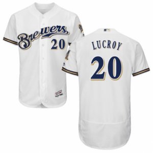 Men\'s Majestic Milwaukee Brewers #20 Jonathan Lucroy White Royal Flexbase Authentic Collection MLB Jersey