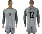 Brazil #12 Carreira Grey Goalkeeper Long Sleeves Soccer Country Jersey