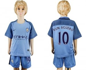 Manchester City #10 Kun Aguero Home Kid Soccer Club Jersey