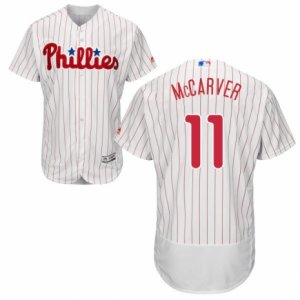 Men\'s Majestic Philadelphia Phillies #11 Tim McCarver White Red Strip Flexbase Authentic Collection MLB Jersey