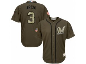 Youth Milwaukee Brewers #3 Orlando Arcia Replica Green Salute to Service MLB Jersey