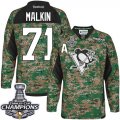 Mens Reebok Pittsburgh Penguins #71 Evgeni Malkin Premier Camo Veterans Day Practice 2016 Stanley Cup Champions NHL Jersey