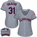 Womens Majestic Cleveland Indians #31 Danny Salazar Authentic Grey Road 2016 World Series Bound Cool Base MLB Jersey