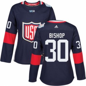 Women\'s Adidas Team USA #30 Ben Bishop Premier Navy Blue Away 2016 World Cup Hockey Jersey