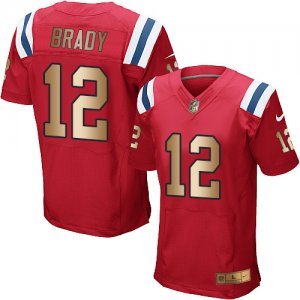 Nike New England Patriots #12 Tom Brady Red Alternate Mens Stitched NFL Elite Gold Jersey