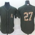 Angels #27 Mike Trout Olive Camo Salute To Service Cool Base Jersey