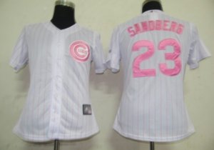 MLB Women Jerseys Chicago Cubs #23 Sandberg White[Pink strip]