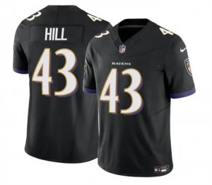 Men\'s Baltimore Ravens #43 Justice Hill Black 2023 F.U.S.E. Vapor Limited Football Stitched Jersey