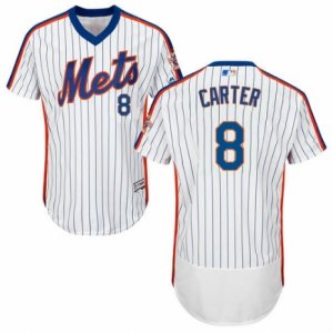 Mens Majestic New York Mets #8 Gary Carter White Royal Flexbase Authentic Collection MLB Jersey