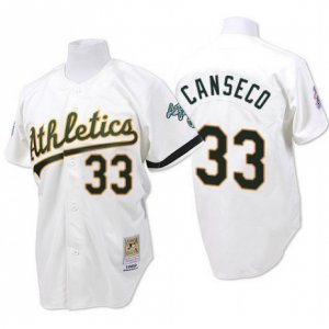 Men\'s Mitchell and Ness Oakland Athletics #33 Jose Canseco Replica White Throwback MLB Jersey
