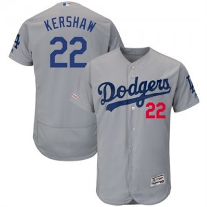 Dodgers #22 Clayton Kershaw Gray 150th Patch Flexbase Jersey