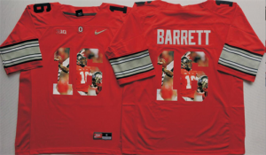 Ohio State Buckeyes #16 J.T. Barrett Red With Silver Logo Portrait Number College Jersey